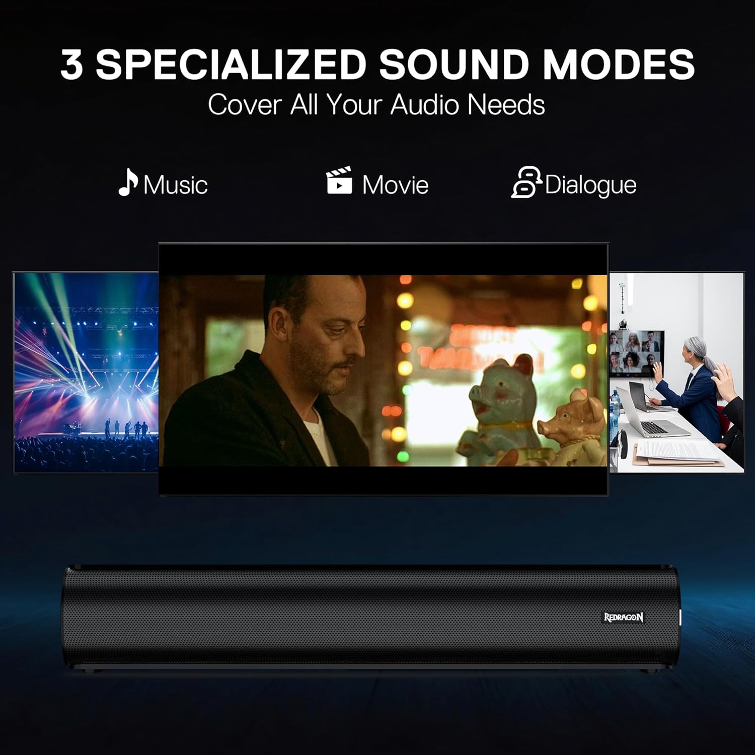 Redragon GS821 Soundbar for TV, Home Theater Audio Sound Bar with HDMI ARC/Optical/BT 5.3, Hi-Fi Stereo System with 3 EQ Modes, Remote Control & Wall Mountable, Compact Speaker for TV & PC