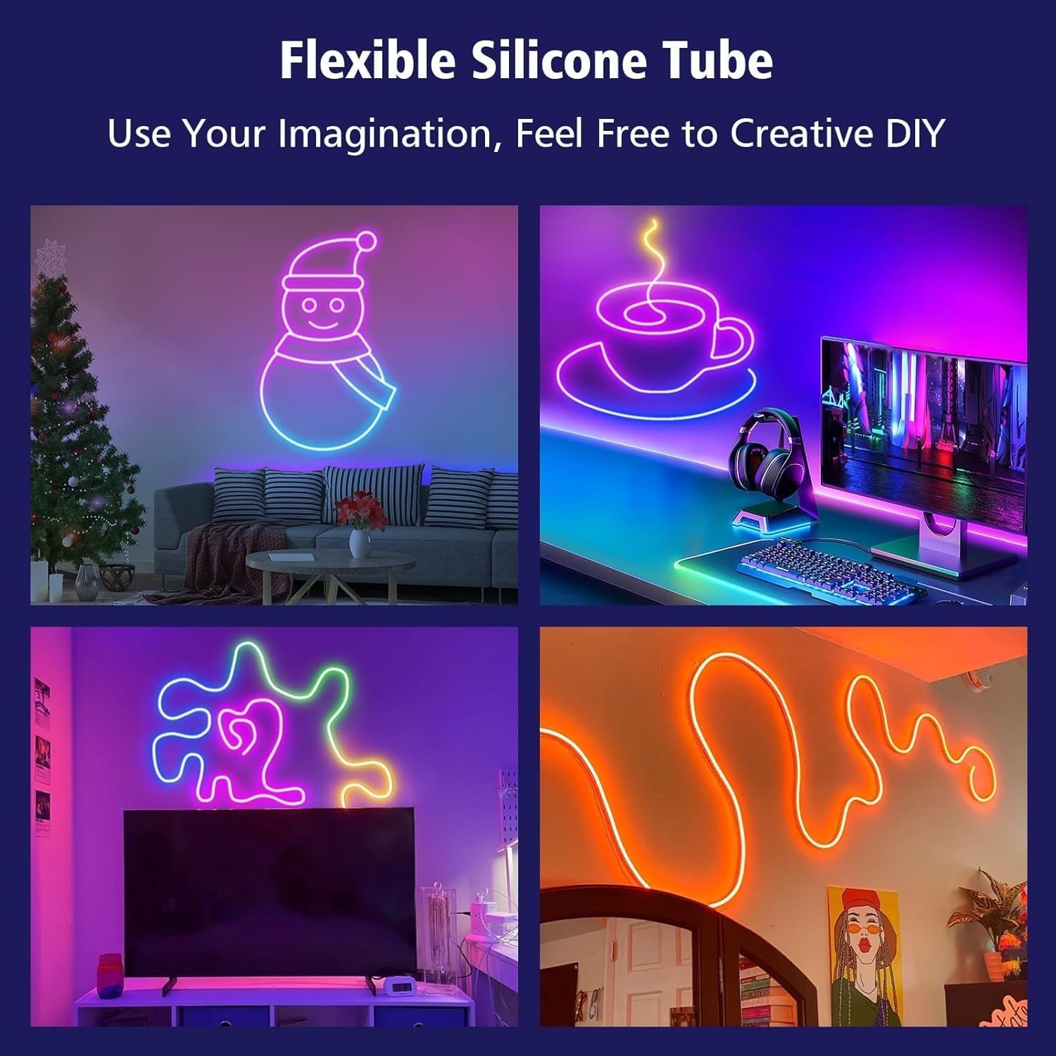 10M RGB-IC Neon LED Strip Light – 60+ dynamic lighting effects, Smart App & Remote Control with Music Sync, USB Powered, Flexible & IP68 Waterproof – ideal for gaming,home Decor,and parties