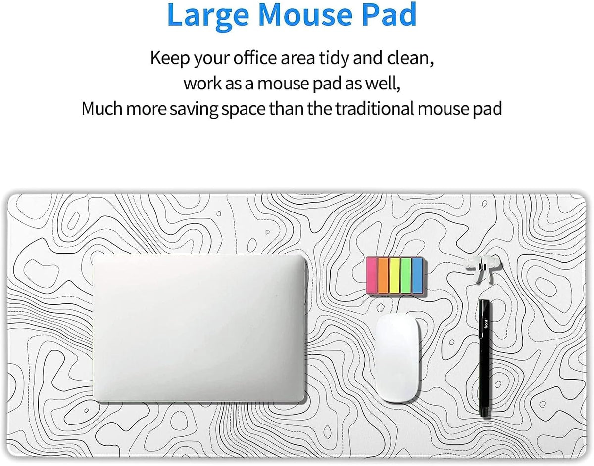 Topographic map large mouse pad xxl white lines contour geographic extended large desk mat big desk pad (90x40 cm)(4