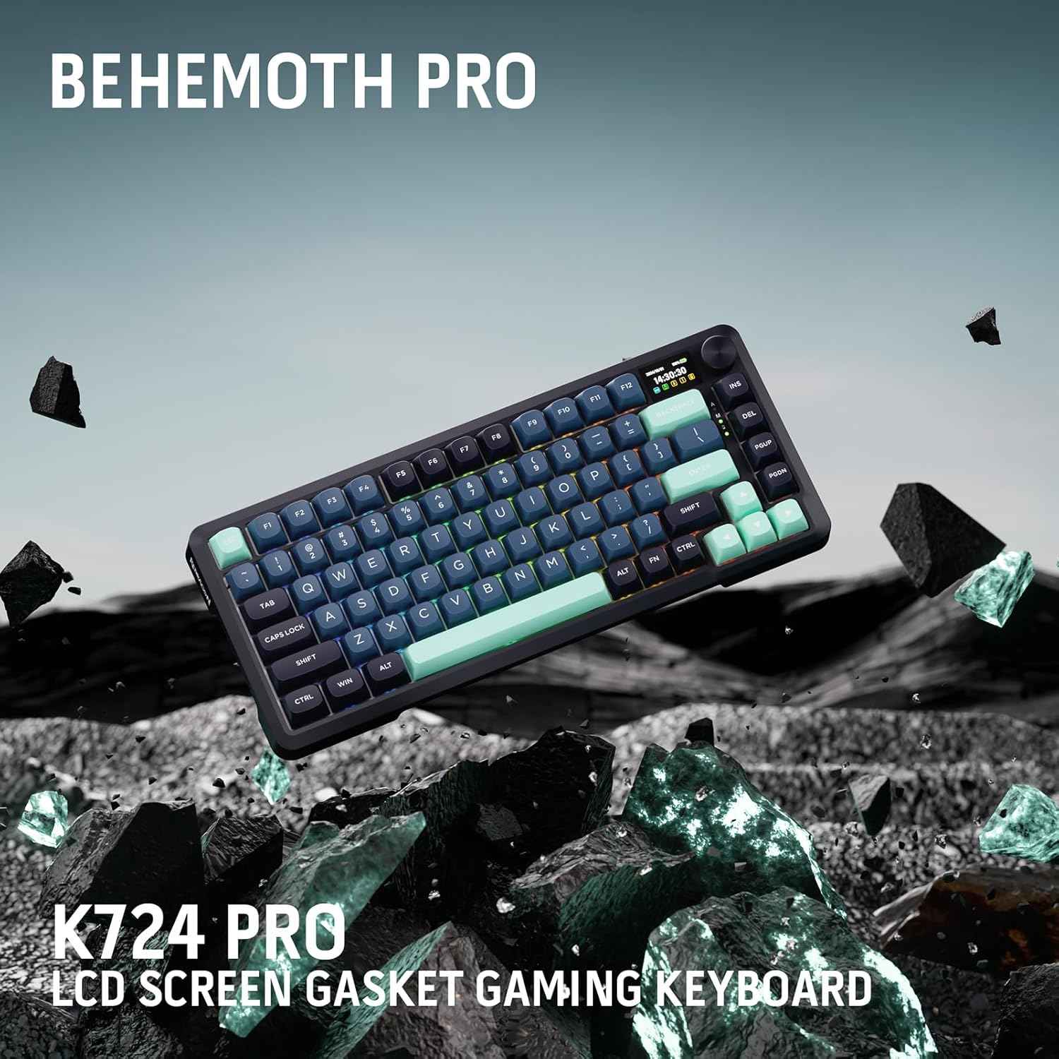 Redragon K724 PRO Wireless Gasket Gaming Keyboard w/Hype Screen & Knob, 81-Key Mechanical Keyboard, Easy-Control 1.14’’ TFT Info Display, 5-Layer Noise Dampening, Custom Linear Switch, Dark Jade Color