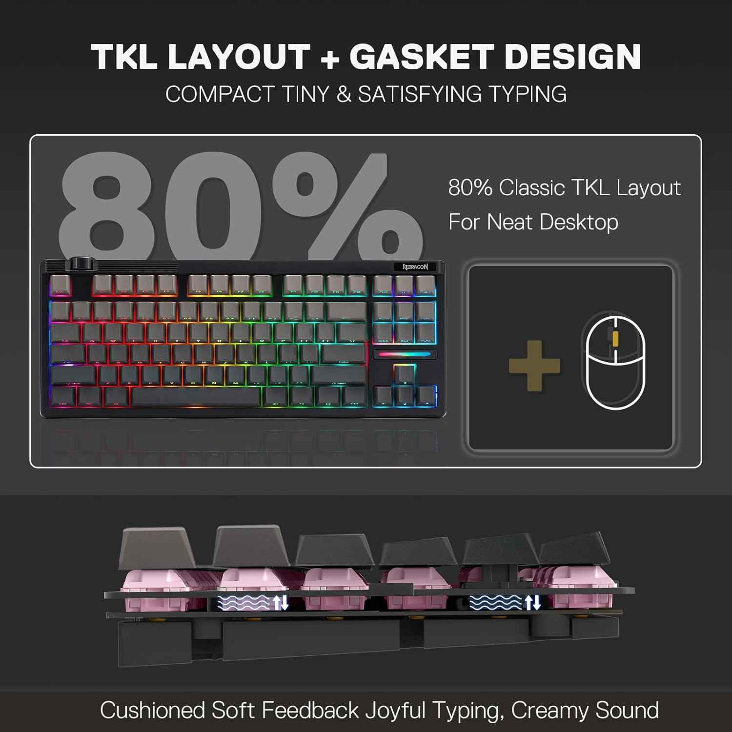 Redragon K729 HE Rapid Trigger Gaming Keyboard, 87 Keys 8K Wired Mechanical Keyboard w/Next-Gen UltraMag 100% POM Silky Magnetic Switch, Dual-Module Floating Patent Structure Design & Knob Control