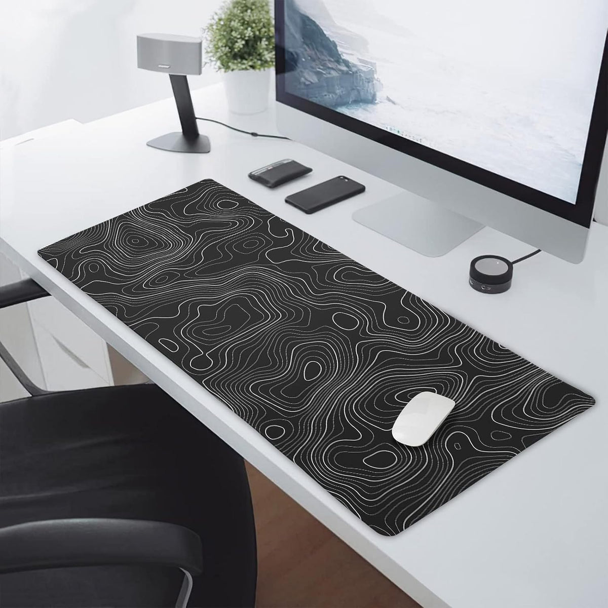 Topographic map large mouse pad xxl black lines contour geographic extended large desk mat big desk pad (90x40 cm)(4