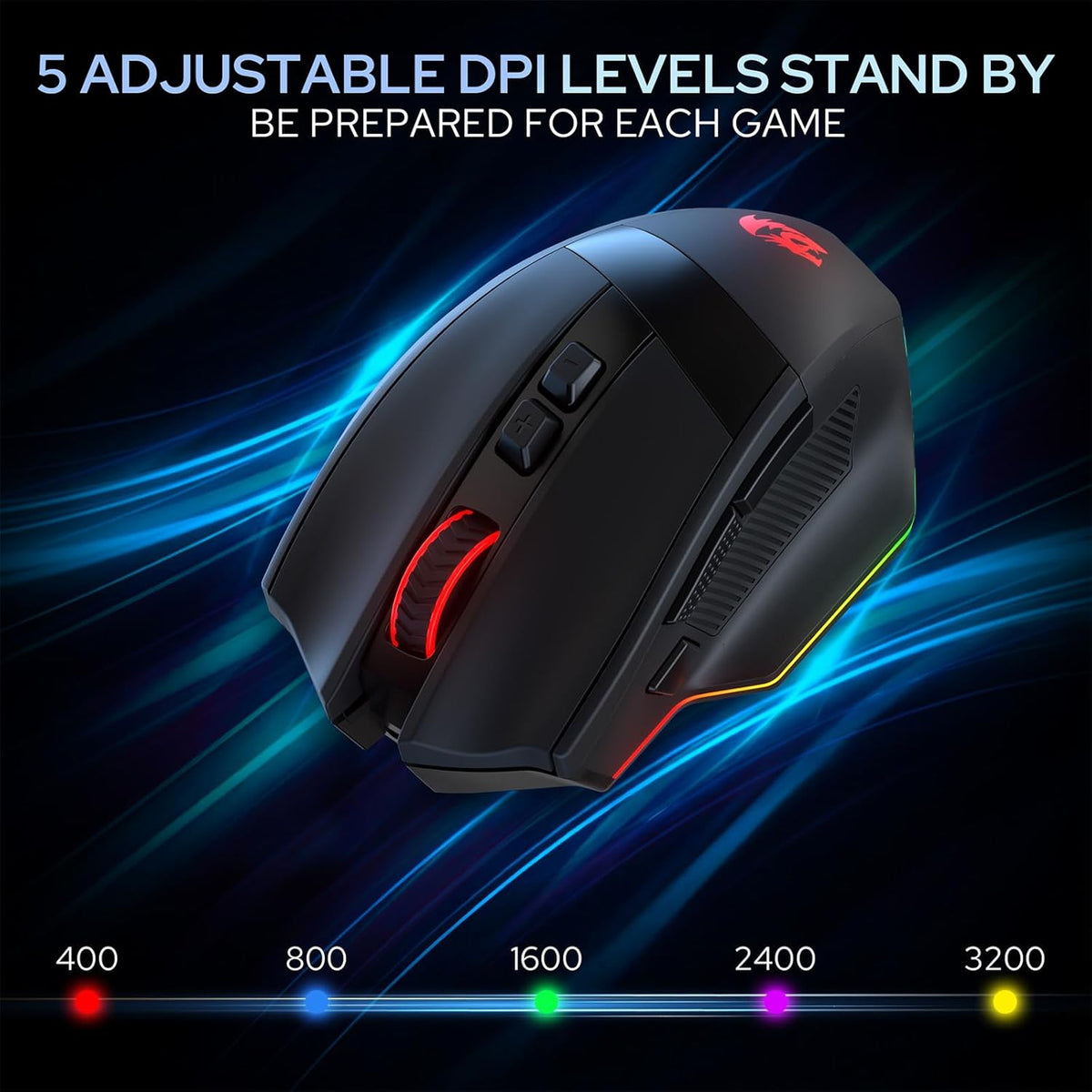 Redragon m923 pro wireless rgb gaming mouse 24k dpi remapping keys | cable-free delay smooth precise tracking custom