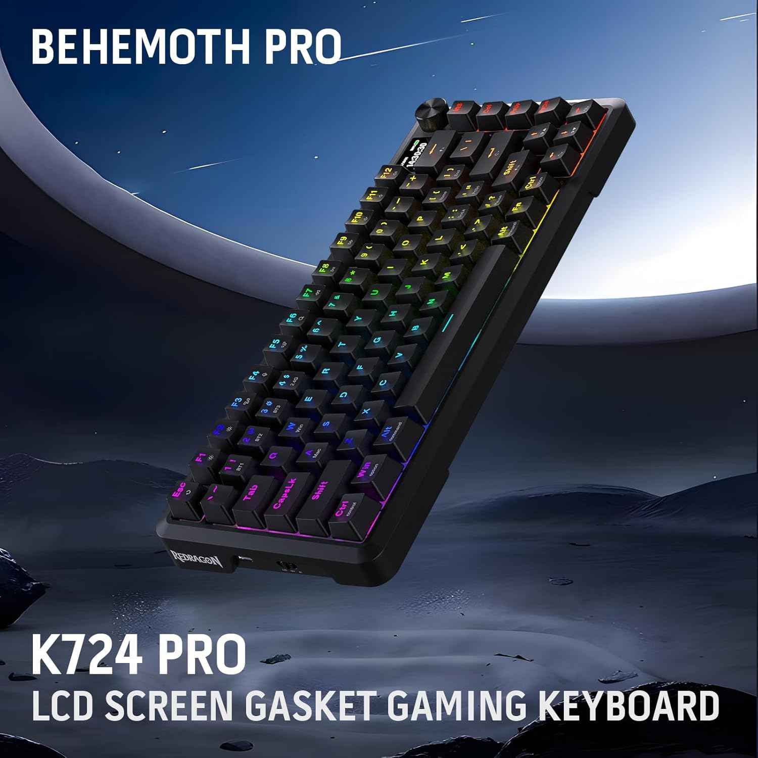 Redragon K724 PRO Wireless Gasket Gaming Keyboard w/Hype Screen & Knob, 81-Key Mechanical Keyboard, Easy-Control 1.14’’ TFT Info Display, 5-Layer Noise Dampening, Custom Linear Switch