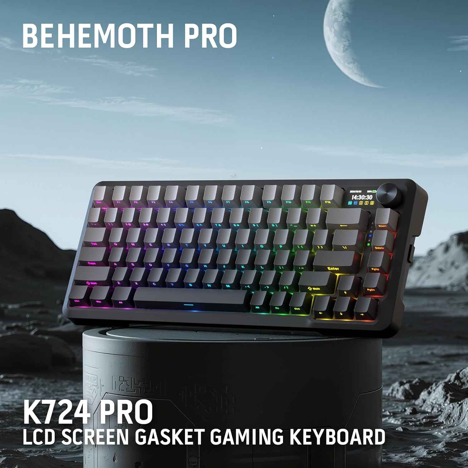 Redragon K724 PRO Wireless Gasket Gaming Keyboard w/Hype 1.14’’ TFT Screen & Knob, 81-Key 75% Mechanical Keyboard, 5-Layer Noise Dampening, Hot-Swap South-Facing RGB Socket, Gradient PBT Keycaps