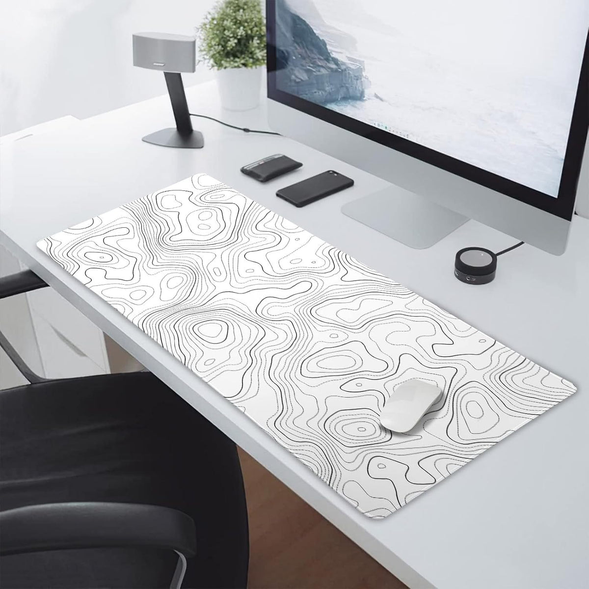Topographic map large mouse pad xxl white lines contour geographic extended large desk mat big desk pad (90x40 cm)(4