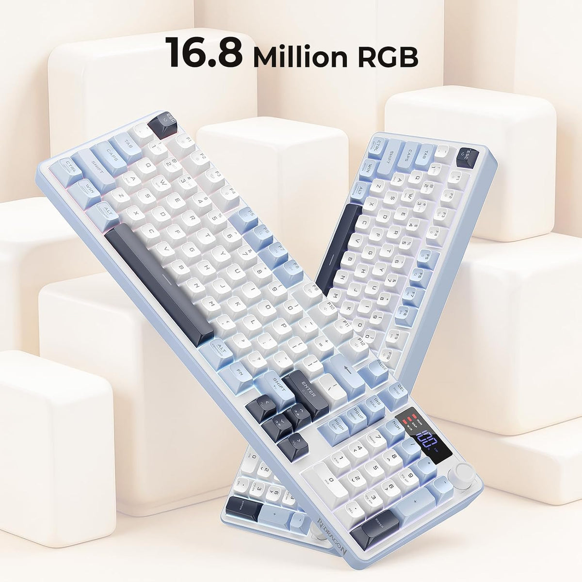Redragon wireless gaming keyboard 98-key tri-mode (bt/2.4g/wired) rgb computer keyboard with knob & display
