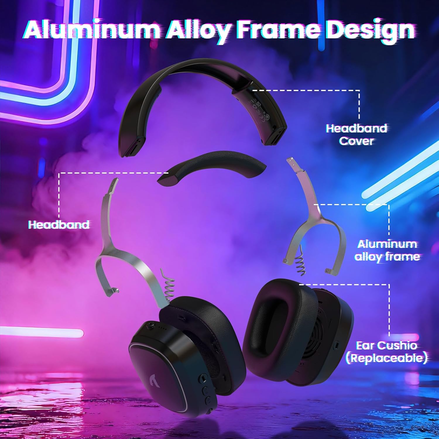 ATTACK SHARK G800 Wireless RGB Gaming Headset:7.1 Surround Sound-50mm Drivers-Memory Foam Ear Pads,Wired/2.4Ghz/BT,Ultralight,Durable Aluminum Frame,Detachable Mic,Programmable for PC Mac Gamer(Black)
