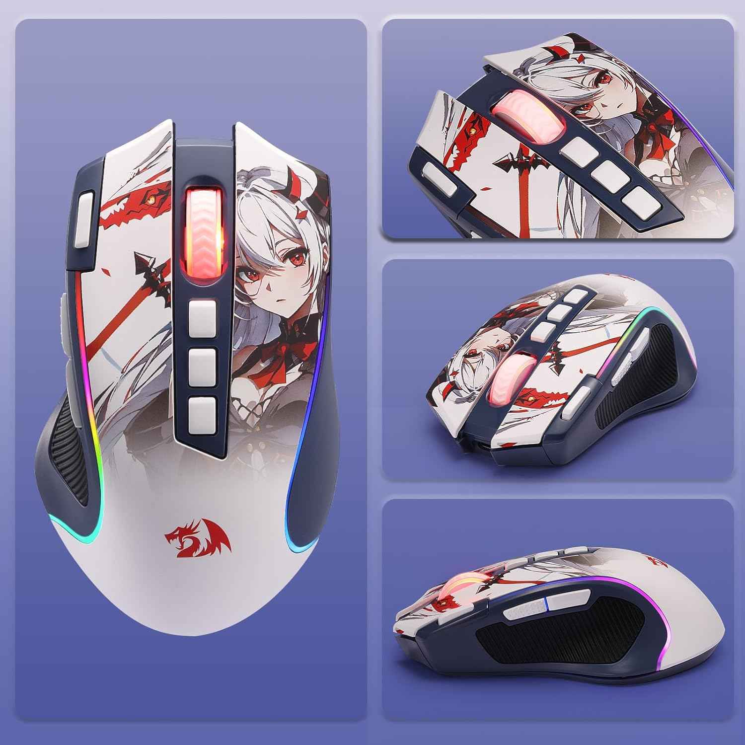 Redragon M612AK PRO RGB Anime Gaming Mouse, 8000 DPI Wired/Wireless Optical Mouse with 9 Programmable Buttons & 7 Backlit Modes, BT & 2.4G Wireless, Software Supports DIY Keybinds Rapid Fire Button