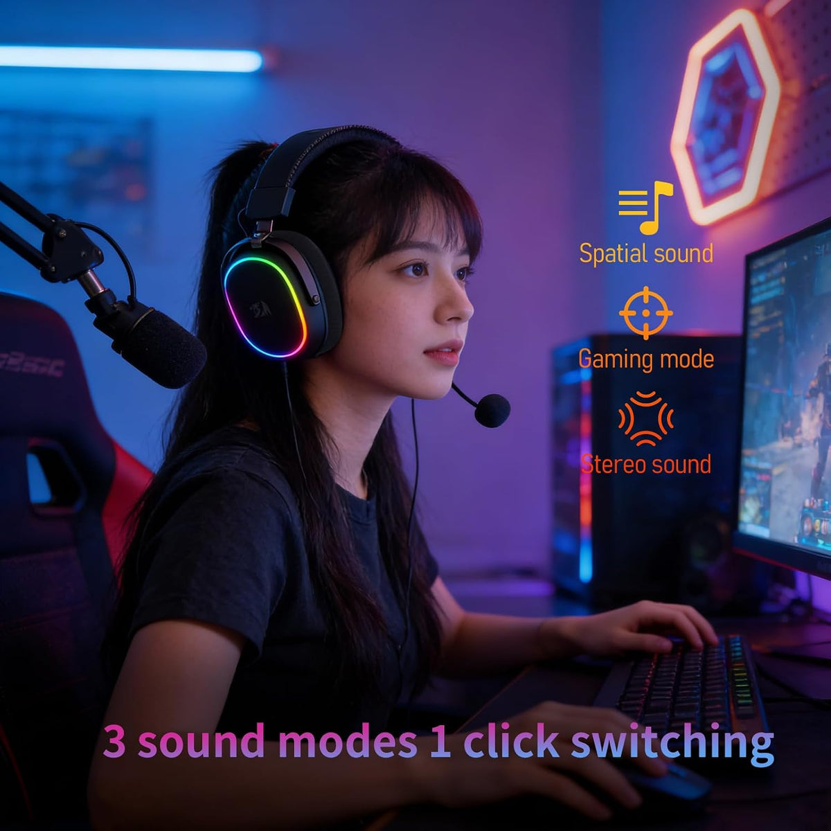 Redragon h831 gaming headset rgb 2.4ghz/bt/wired black - audio | wireless headset