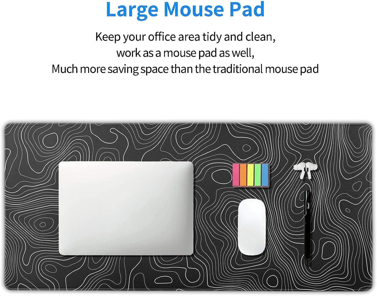 Topographic map large mouse pad xxl black lines contour geographic extended large desk mat big desk pad (90x40 cm)(4