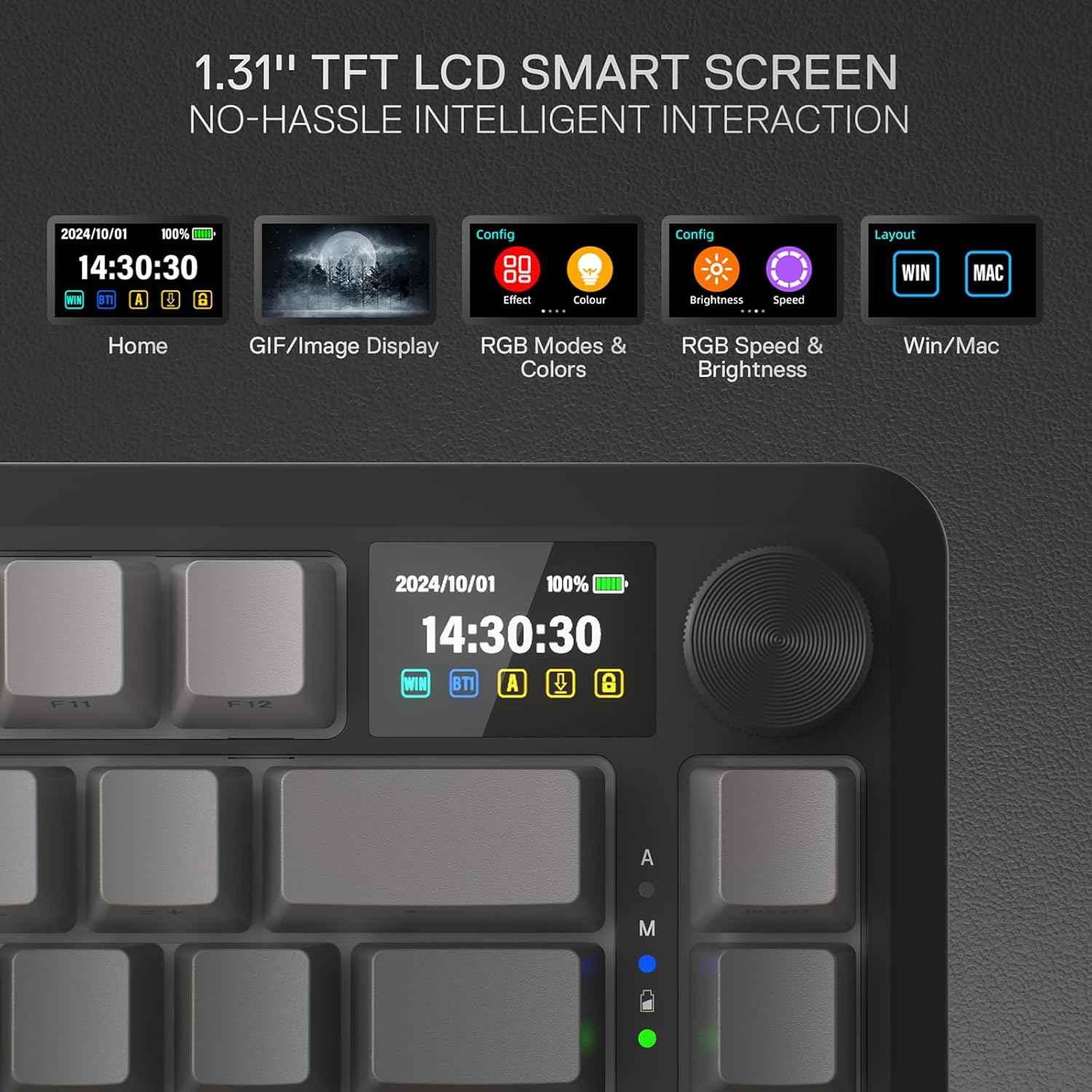 Redragon K724 PRO Wireless Gasket Gaming Keyboard w/Hype 1.14’’ TFT Screen & Knob, 81-Key 75% Mechanical Keyboard, 5-Layer Noise Dampening, Hot-Swap South-Facing RGB Socket, Gradient PBT Keycaps