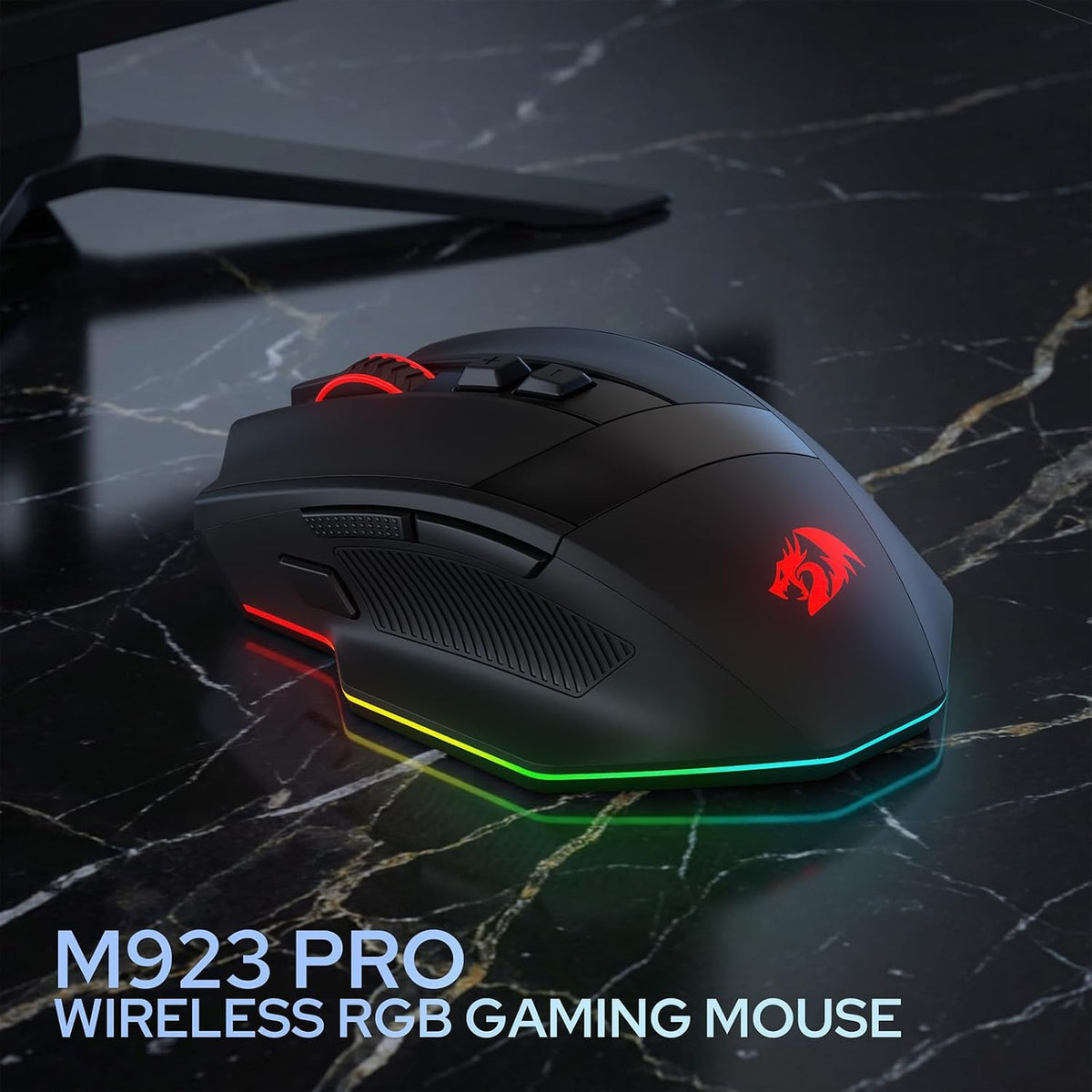 Redragon m923 pro wireless rgb gaming mouse 24k dpi remapping keys | cable-free delay smooth precise tracking custom