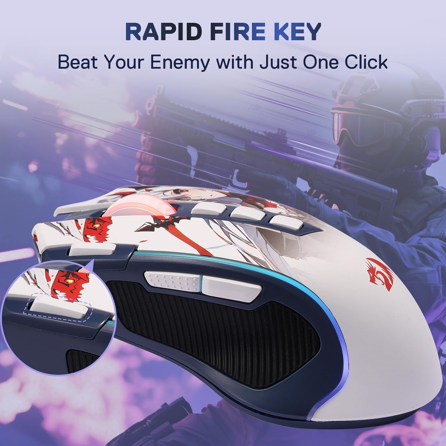 Redragon M612AK PRO RGB Anime Gaming Mouse, 8000 DPI Wired/Wireless