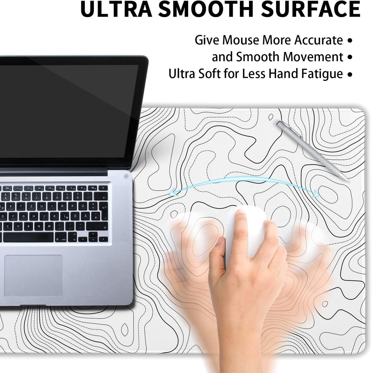 Topographic map large mouse pad xxl white lines contour geographic extended large desk mat big desk pad (90x40 cm)(4