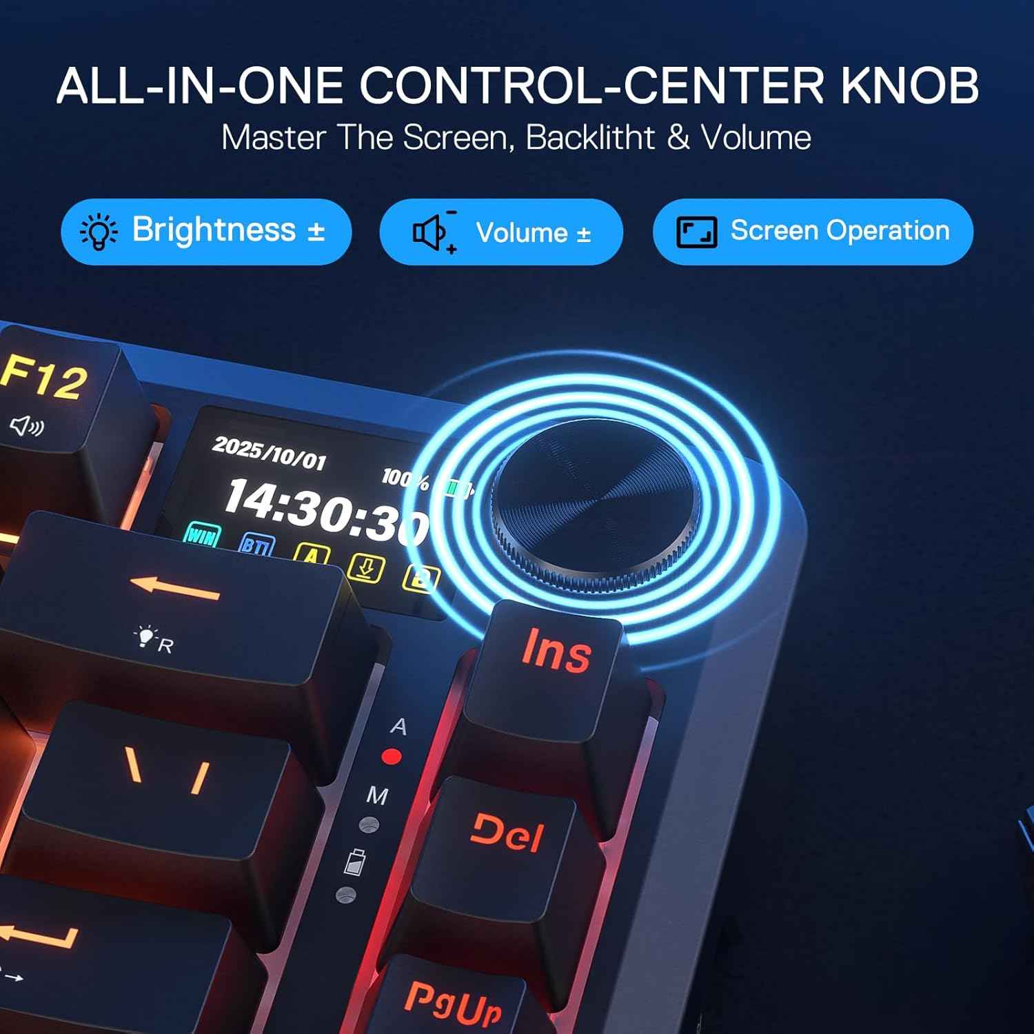 Redragon K724 PRO Wireless Gasket Gaming Keyboard w/Hype Screen & Knob, 81-Key Mechanical Keyboard, Easy-Control 1.14’’ TFT Info Display, 5-Layer Noise Dampening, Custom Linear Switch