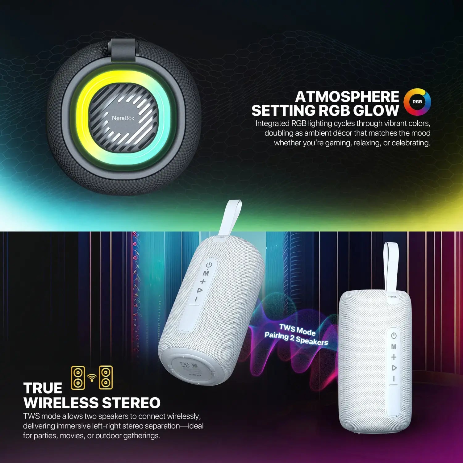 Fantech Bs159 True Wireless Rms Speaker Tws Deep Bass 10w 57mm Driver 4-way White