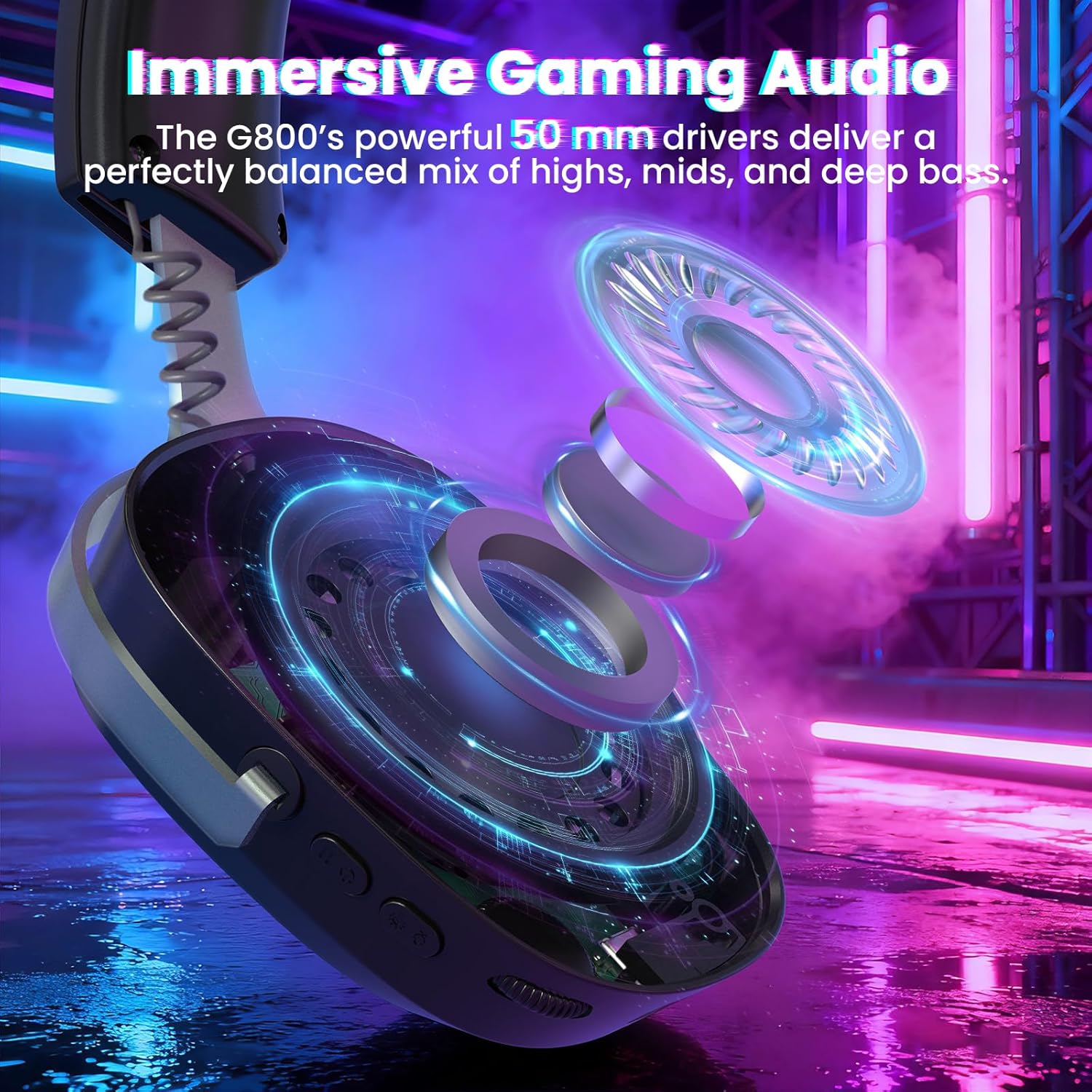 ATTACK SHARK G800 Wireless RGB Gaming Headset:7.1 Surround Sound-50mm Drivers-Memory Foam Ear Pads,Wired/2.4Ghz/BT,Ultralight,Durable Aluminum Frame,Detachable Mic,Programmable for PC Mac Gamer(Black)