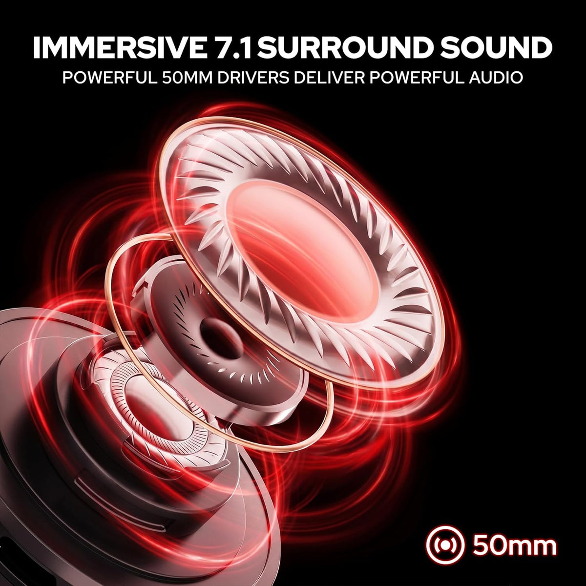 Redragon h891 wireless gaming headset tri-mode (2.4g/bt/wired) 65h battery 50mm drivers & 7.1 surround sound