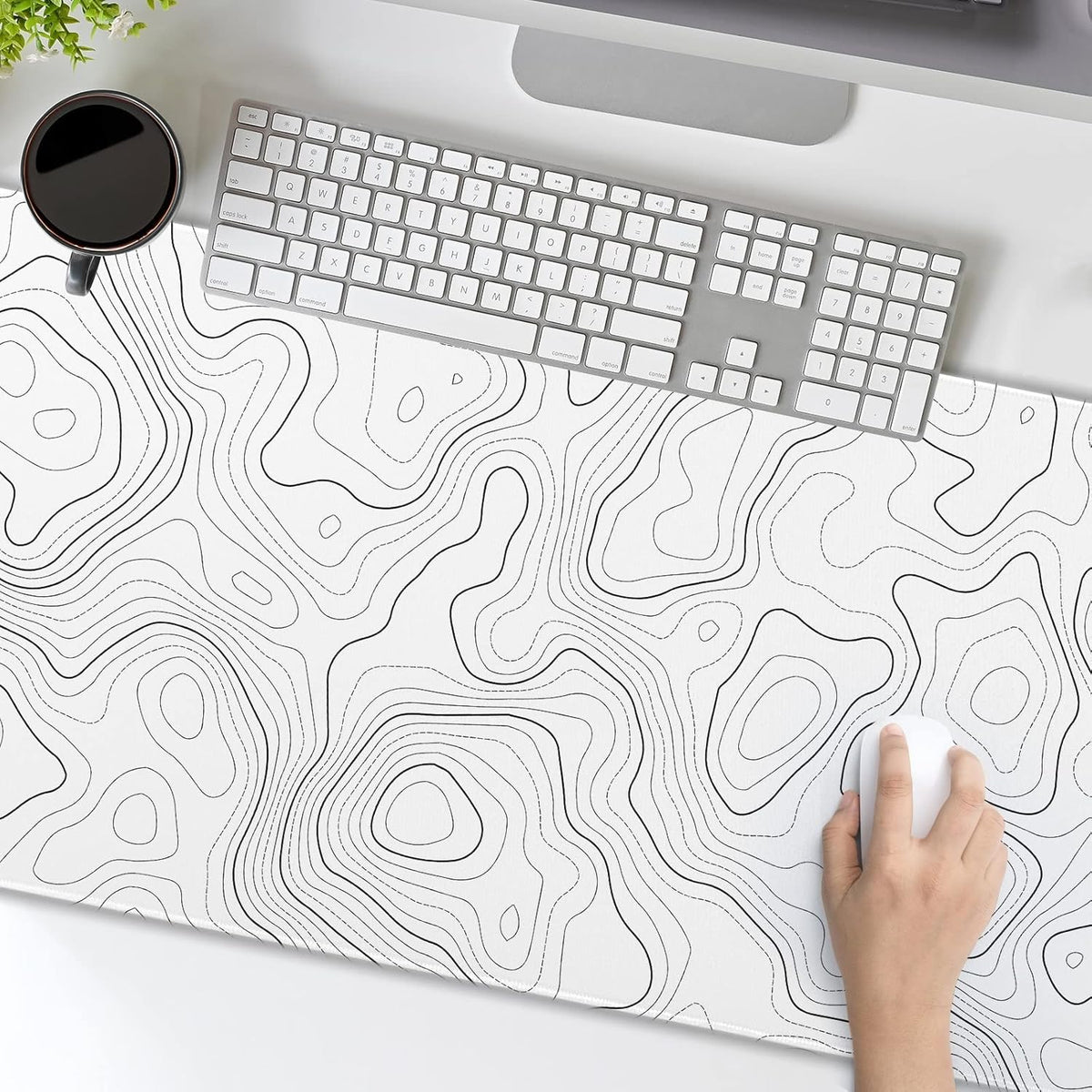 Topographic map large mouse pad xxl white lines contour geographic extended large desk mat big desk pad (90x40 cm)(4