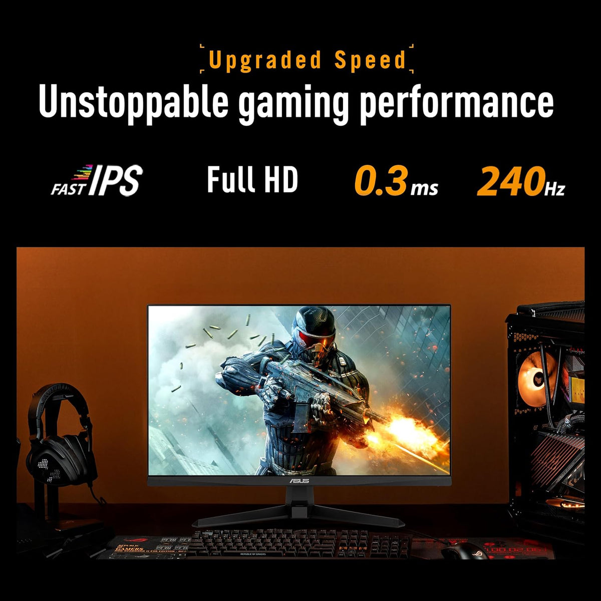 Asus tuf gaming vg279qm5a 27 inch full hd fast ips gaming monitor | 240 hz elmb sync 0.3ms 99% srgb gaming ai g-sync