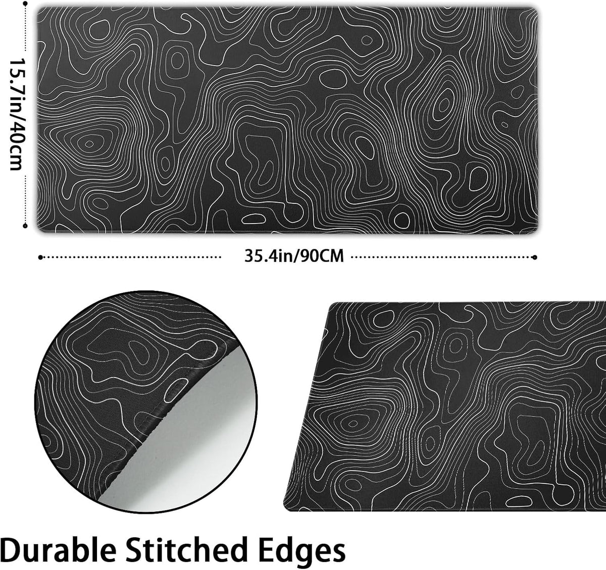 Topographic map large mouse pad xxl black lines contour geographic extended large desk mat big desk pad (90x40 cm)(4
