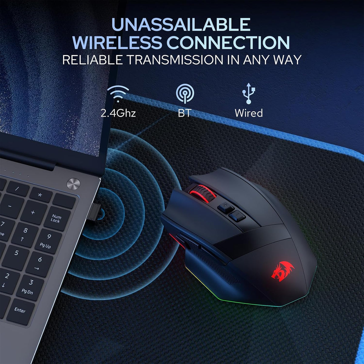 Redragon m923 pro wireless rgb gaming mouse 24k dpi remapping keys | cable-free delay smooth precise tracking custom
