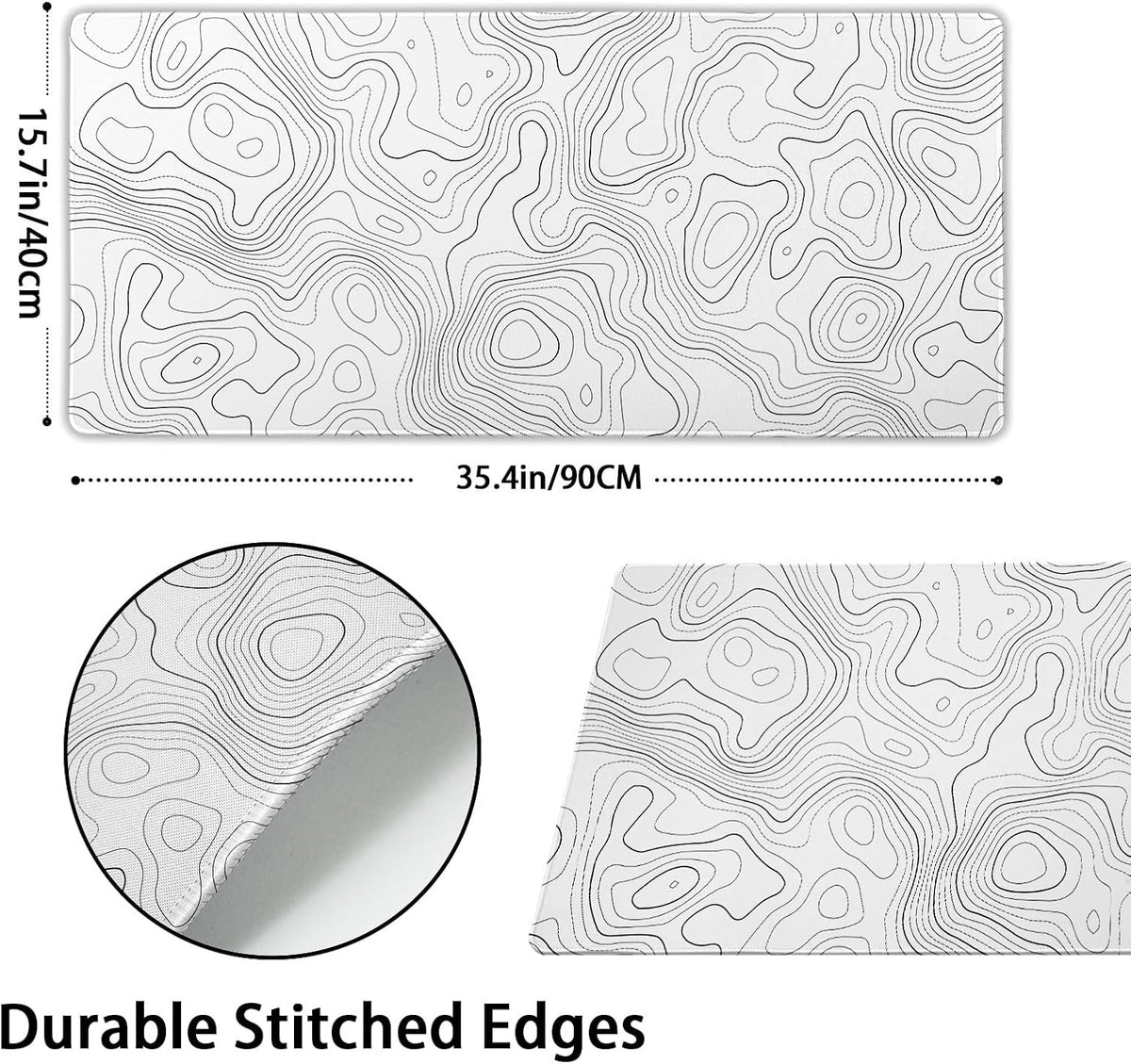 Topographic map large mouse pad xxl white lines contour geographic extended large desk mat big desk pad (90x40 cm)(4