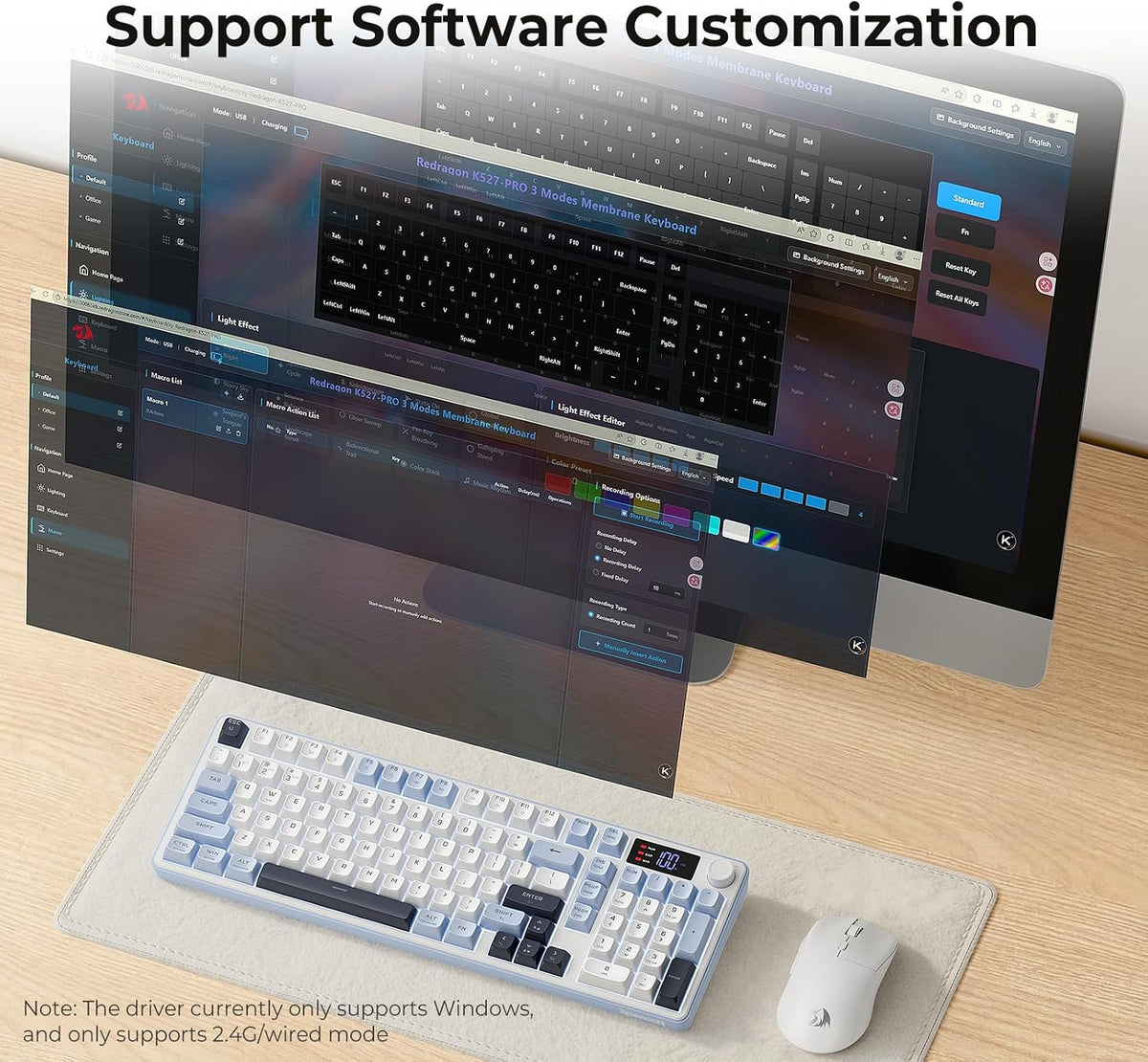 Redragon wireless gaming keyboard 98-key tri-mode (bt/2.4g/wired) rgb computer keyboard with knob & display