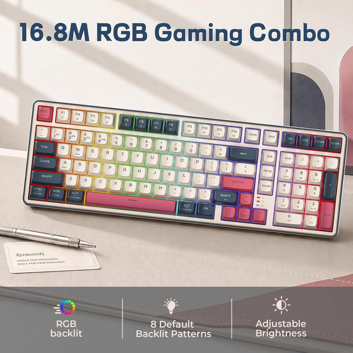 Redragon s174 gaming keyboard and mouse wireless with tri-mode rgb keyboard and 5000 dpi 61g ultra-light gaming mouse