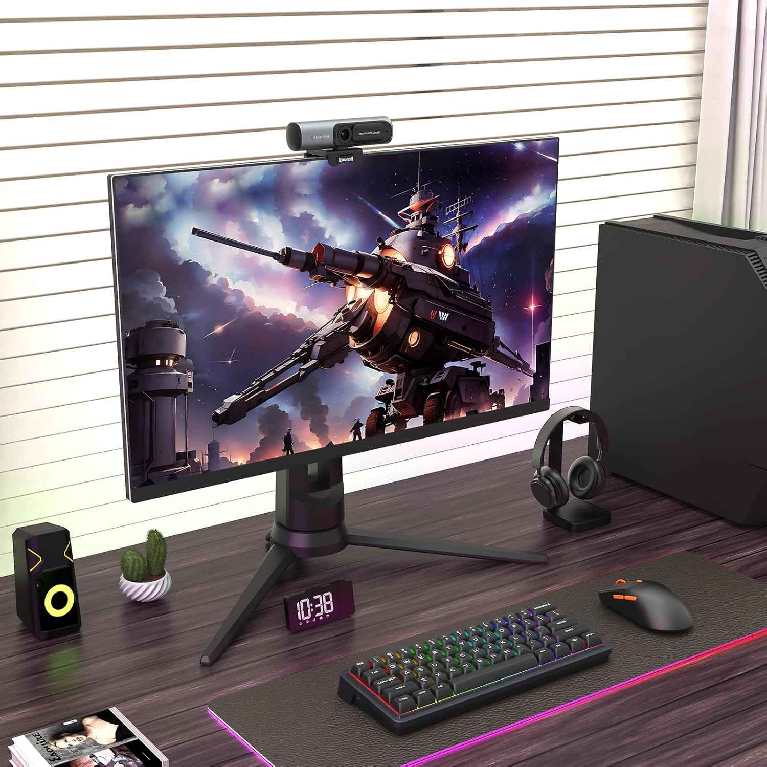 Redragon GW911 4K Webcam for PC, Ultra HD with Dual Noise-Cancelling Mic, PDAF Auto Focus, Auto Light Correction, Plug & Play, Privacy Cover – Works w/Zoom/Teams/Skype/Google Meet