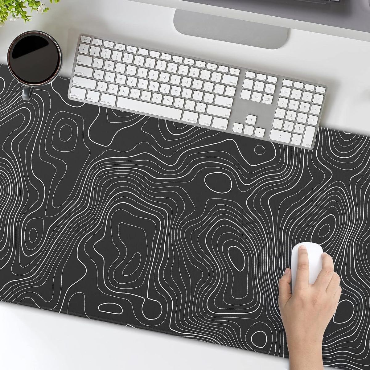Topographic map large mouse pad xxl black lines contour geographic extended large desk mat big desk pad (90x40 cm)(4