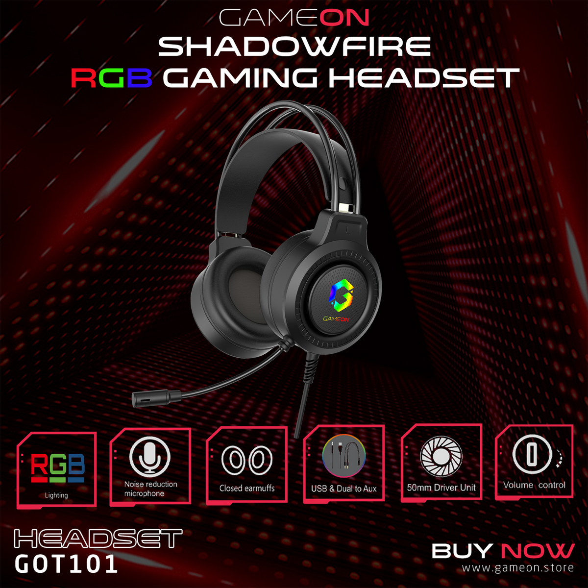 Gameon got101 shadowfire rgb gaming headset - black - audio | headset 3.5