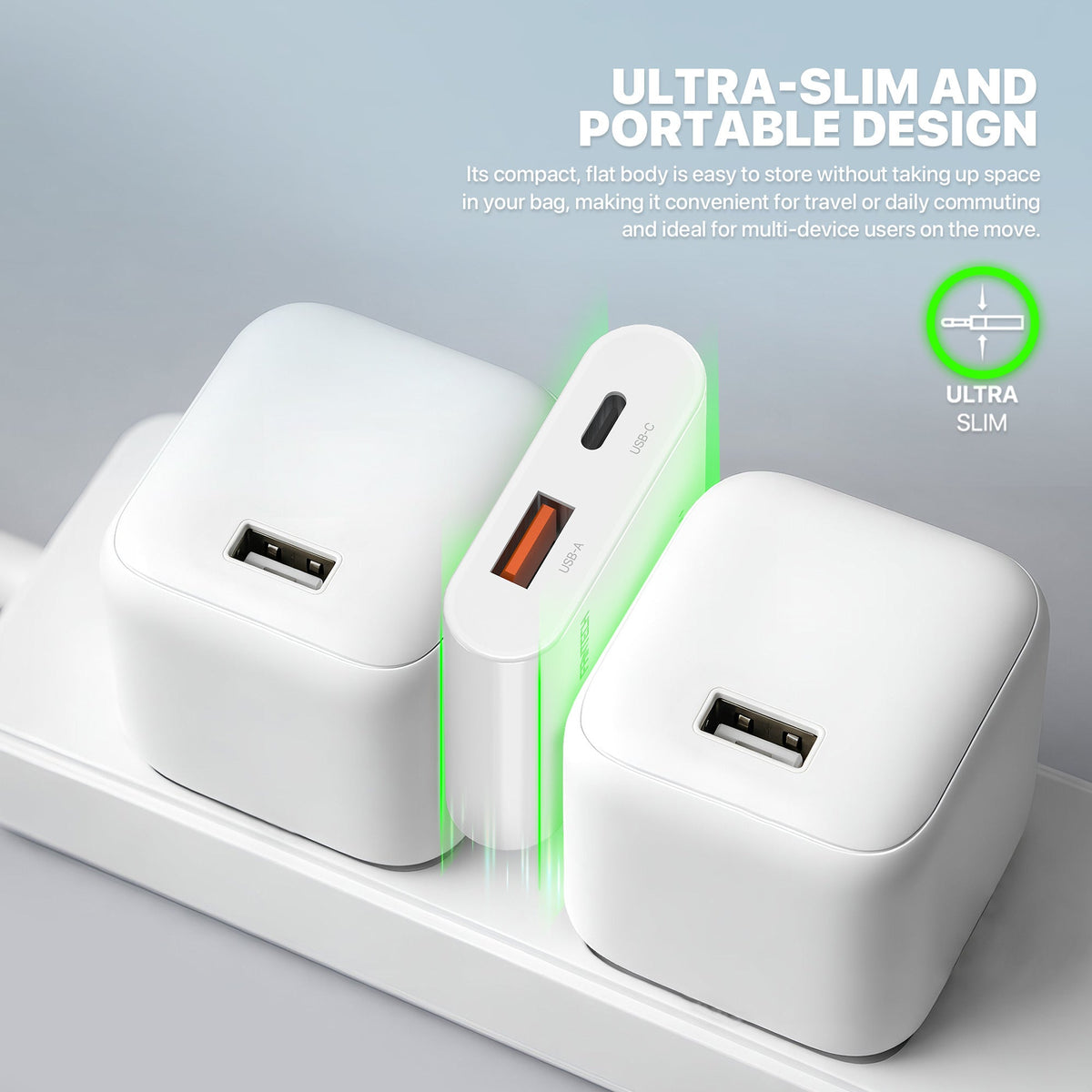 Fantech powerplus pps251 25w gan fast charger – dual-port usb-c & usb-a pd + qc wall charger ultra-slim compact design