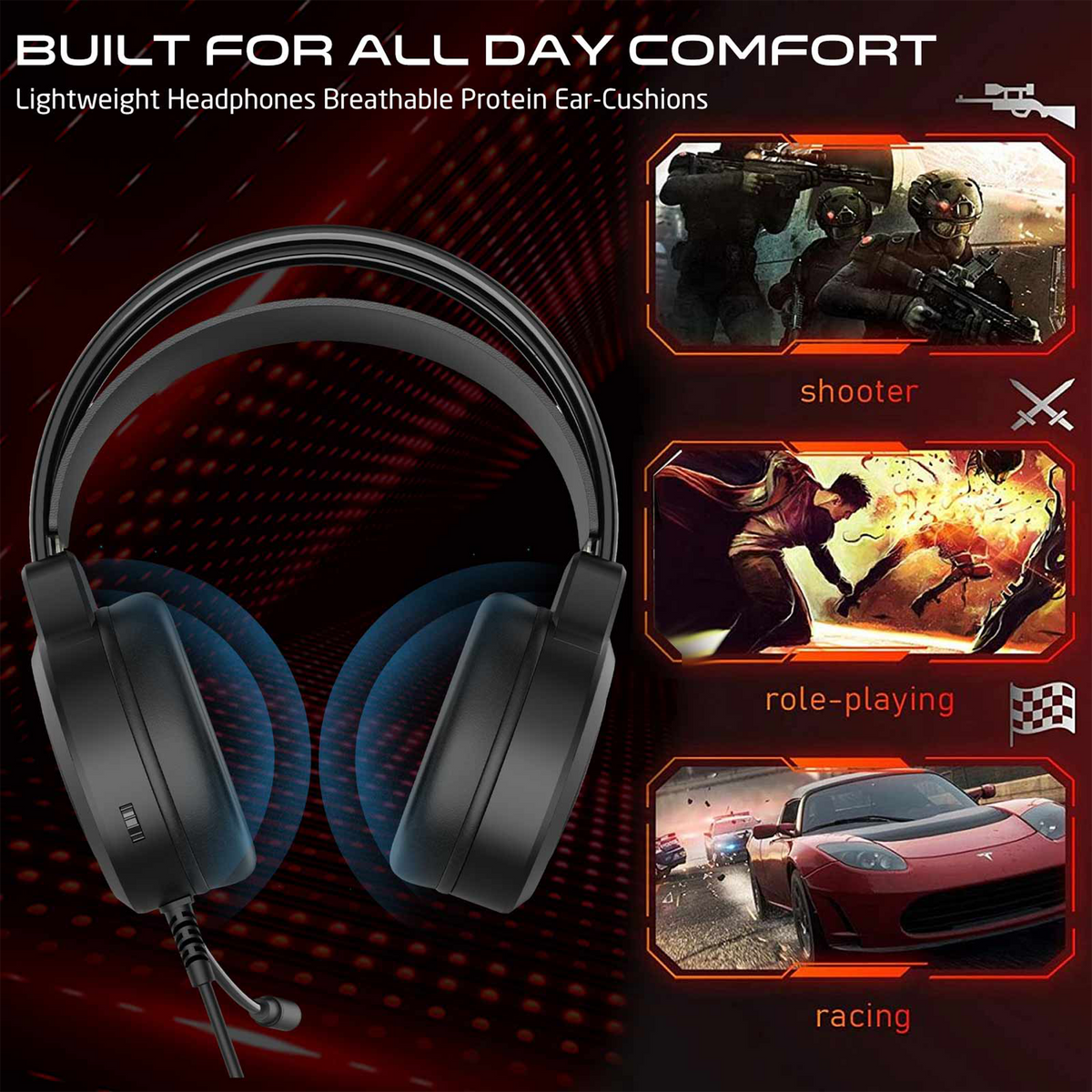 Gameon got101 shadowfire rgb gaming headset - black - audio | headset 3.5
