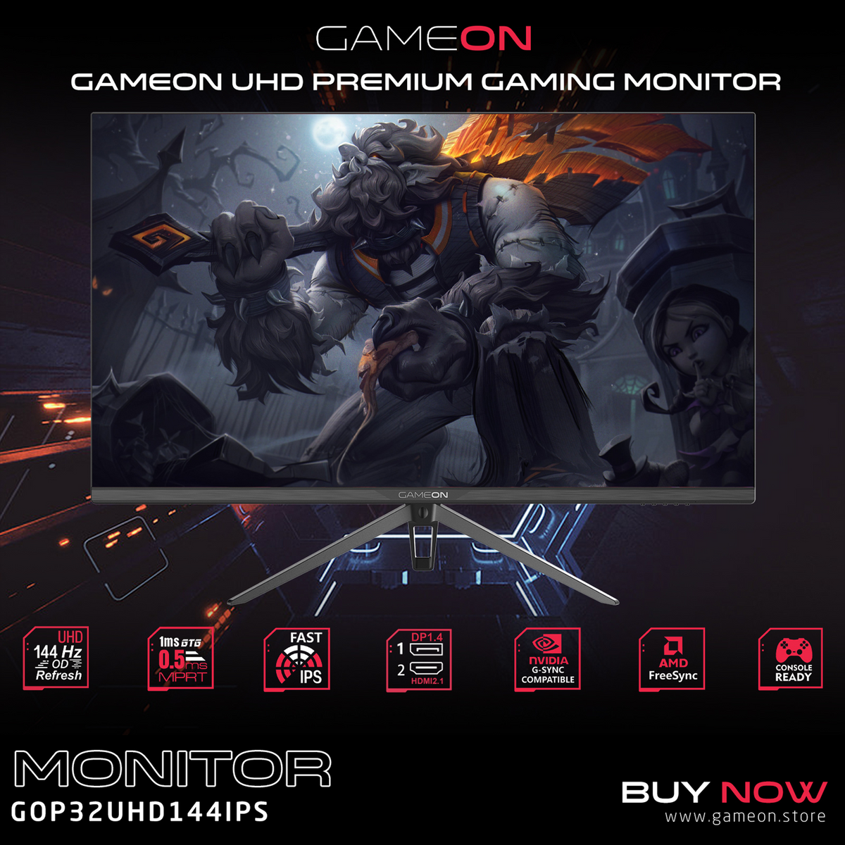 Gameon premium series 32’’ 4k uhd 144hz mprt 0.5ms hdmi 2.1 fast ips gaming monitor (supports ps5) - black - monitors