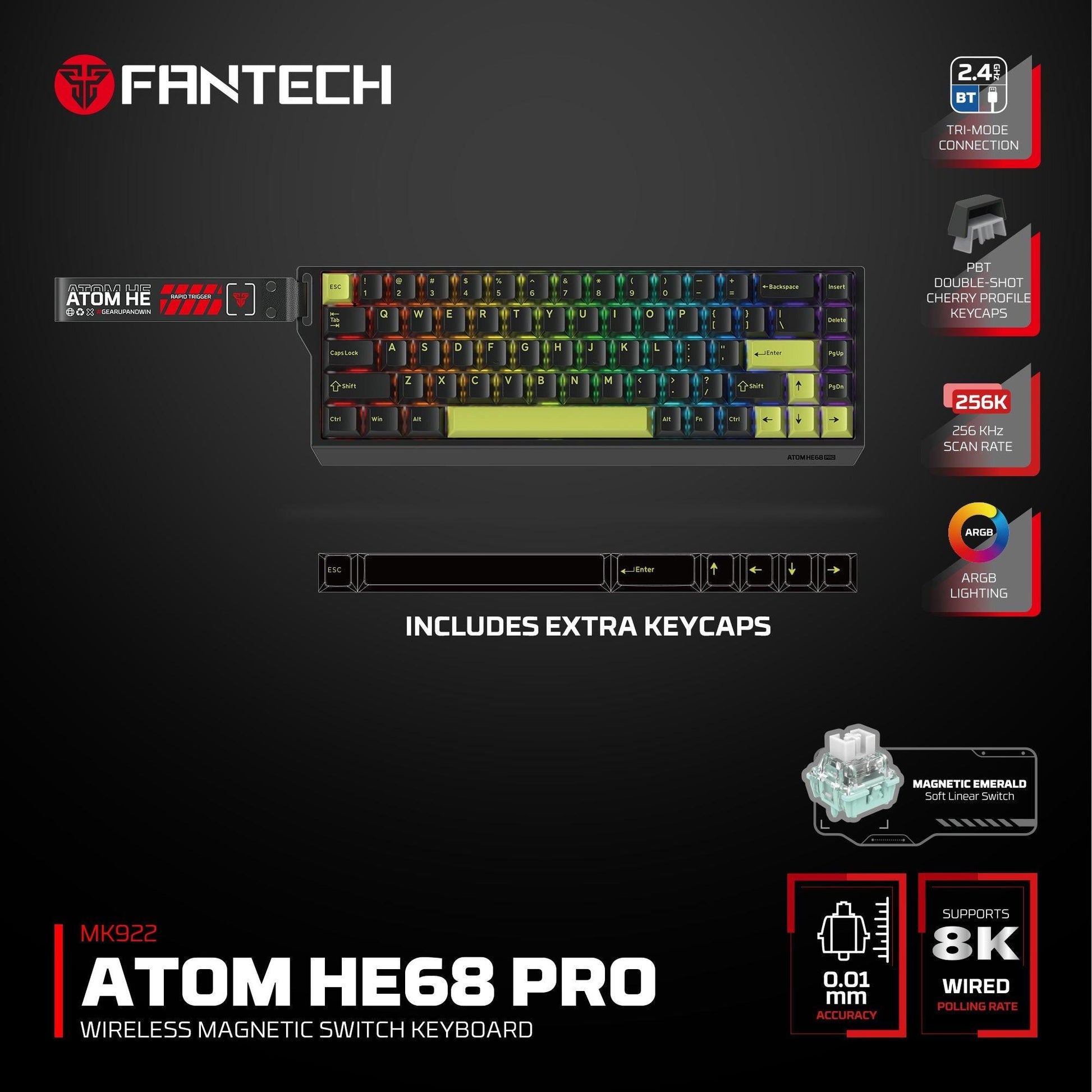 Fantech Keyboard ATOM HE68 MK922 MAGNETIC SWITCH – BLACK.