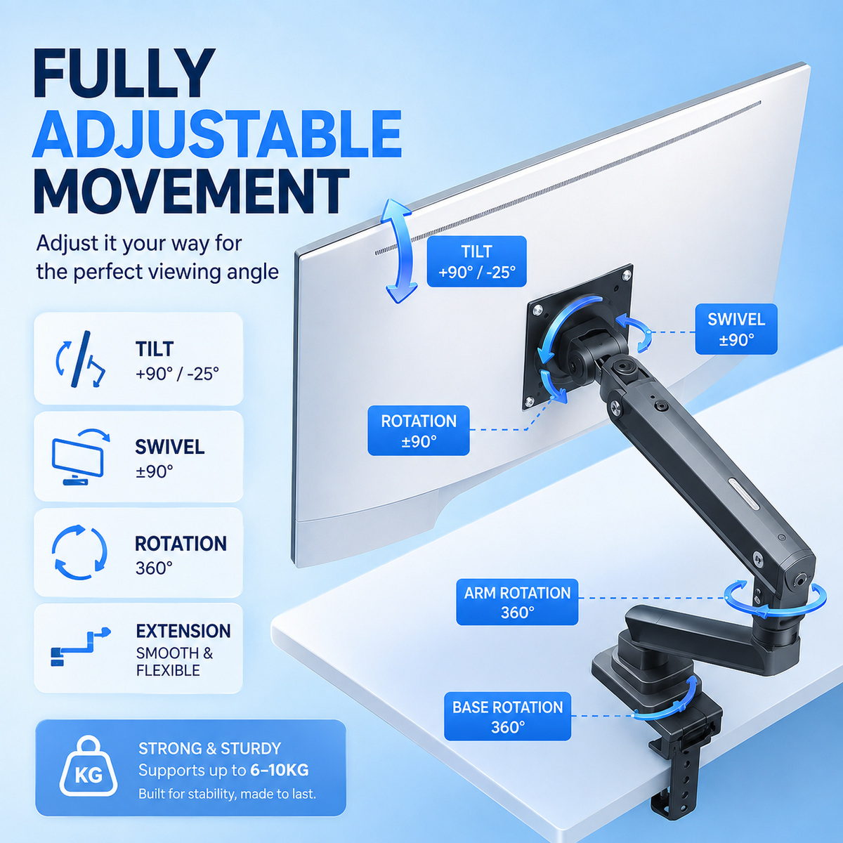 North bayou nb a3 monitor stand monitor arm suitable for 17–32 inch monitors easy installation desk clamp base.