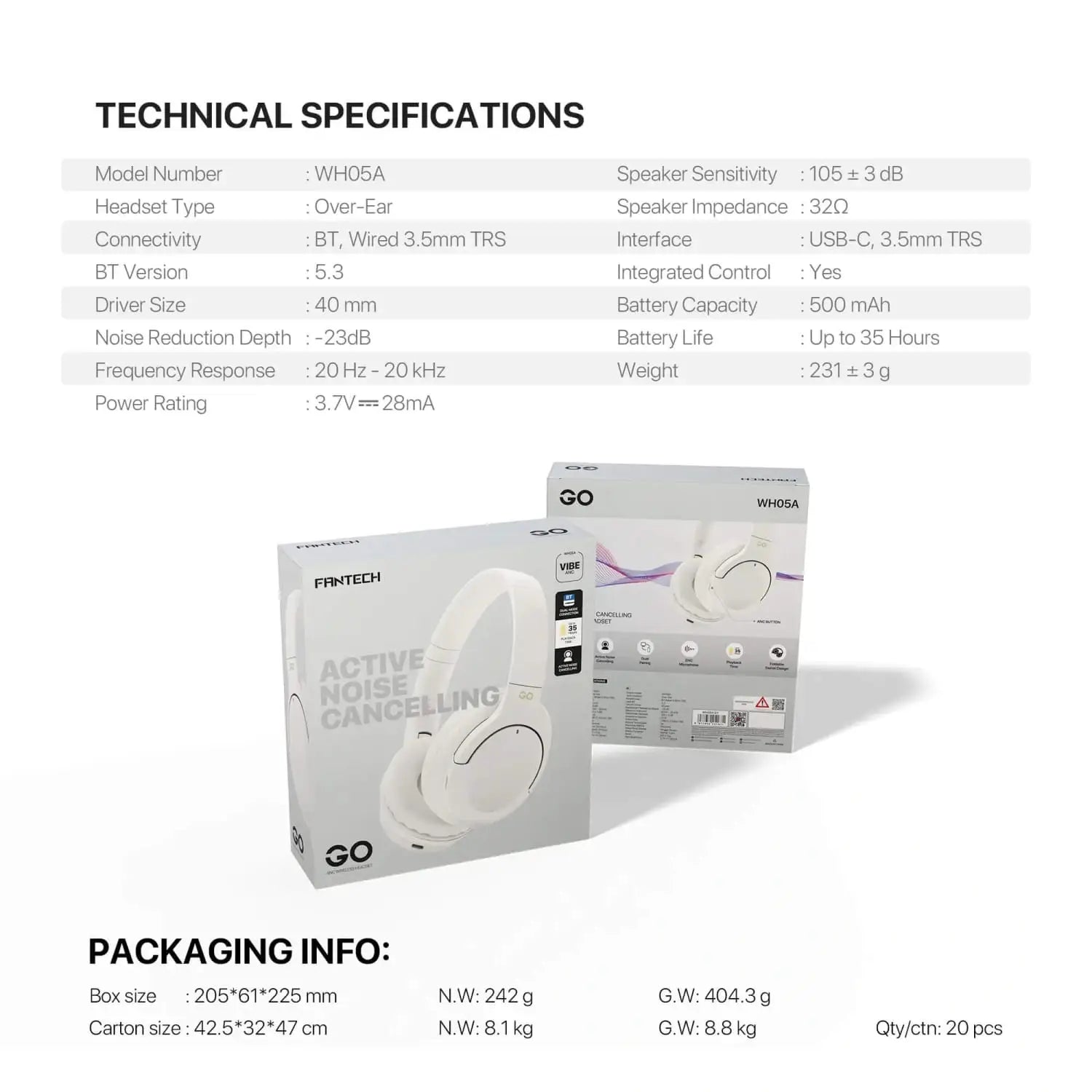 FANTECH WH05A GO VIBE ANC WIRELESS HEADSET