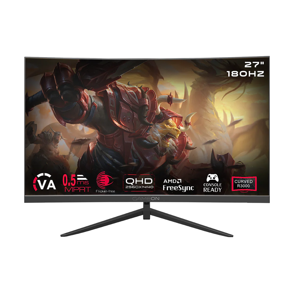 Gameon pro series 27’’ qhd 180hz mprt 0.5ms hdmi 2.1 va panel curved gaming monitor 3000r 16:9 (supports ps5) - black