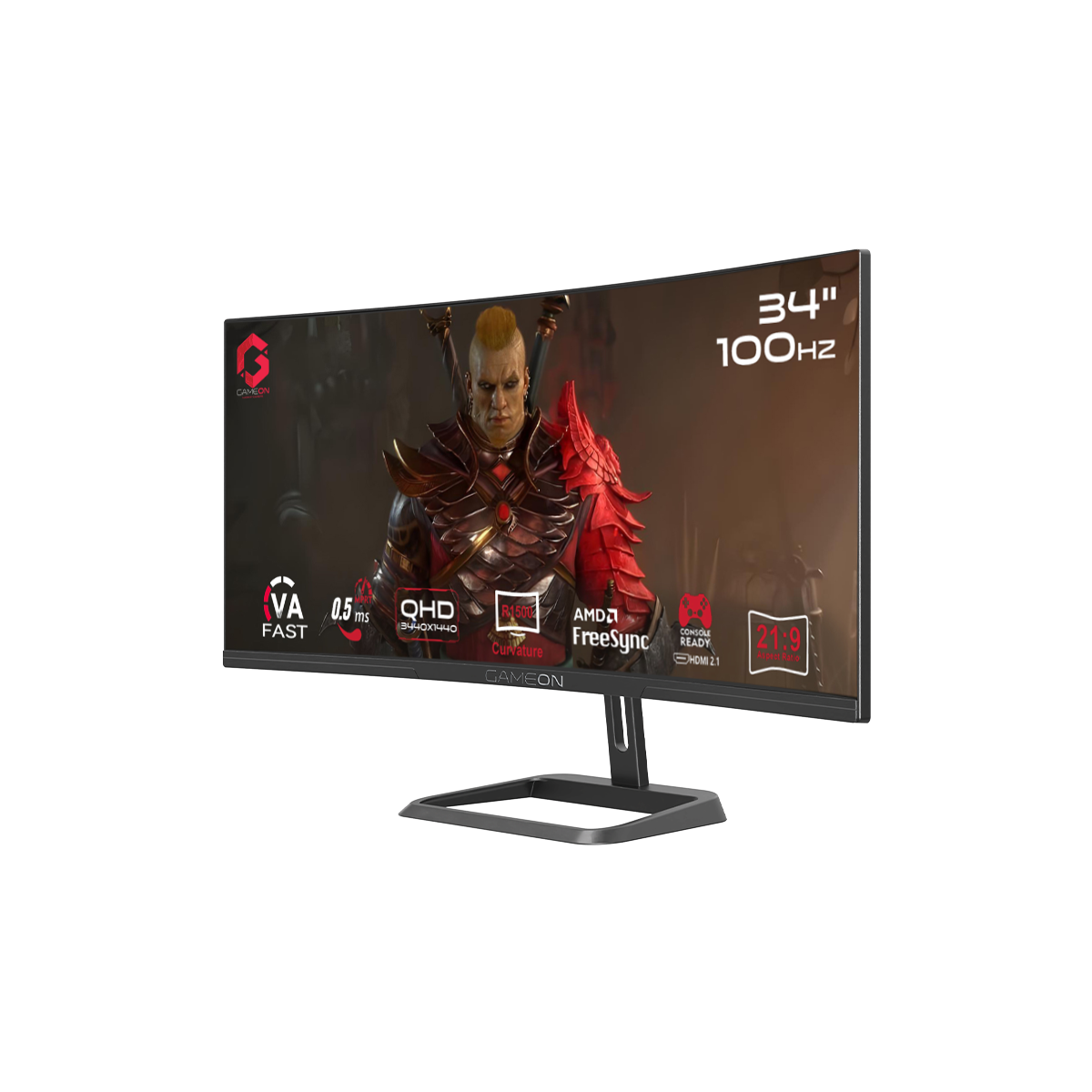 Gameon spectra pro series 34’’ wqhd 100hz mprt 0.5ms hdmi 2.1 fast va panel curved gaming monitor 1500r 21:9 (supports