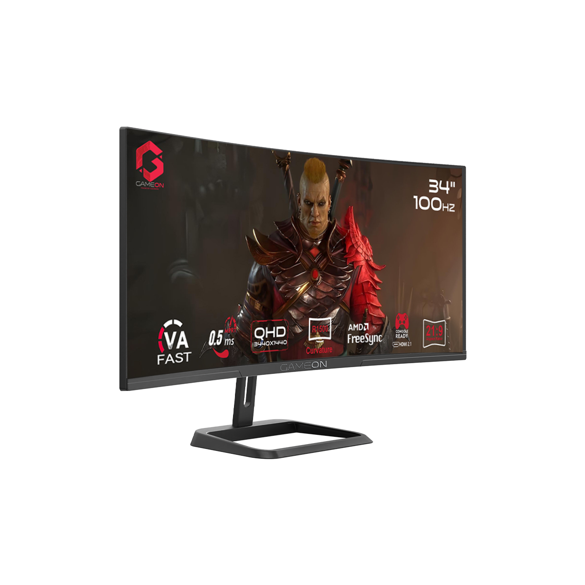Gameon spectra pro series 34’’ wqhd 100hz mprt 0.5ms hdmi 2.1 fast va panel curved gaming monitor 1500r 21:9 (supports