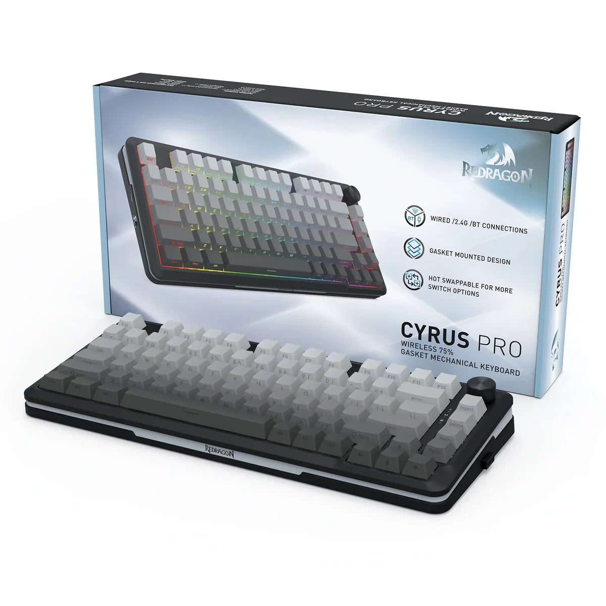Redragon cyrus pro k681sp rgb wireless 75% hot-swappable gasket mechanical keyboard with knob (rpc linear switch)