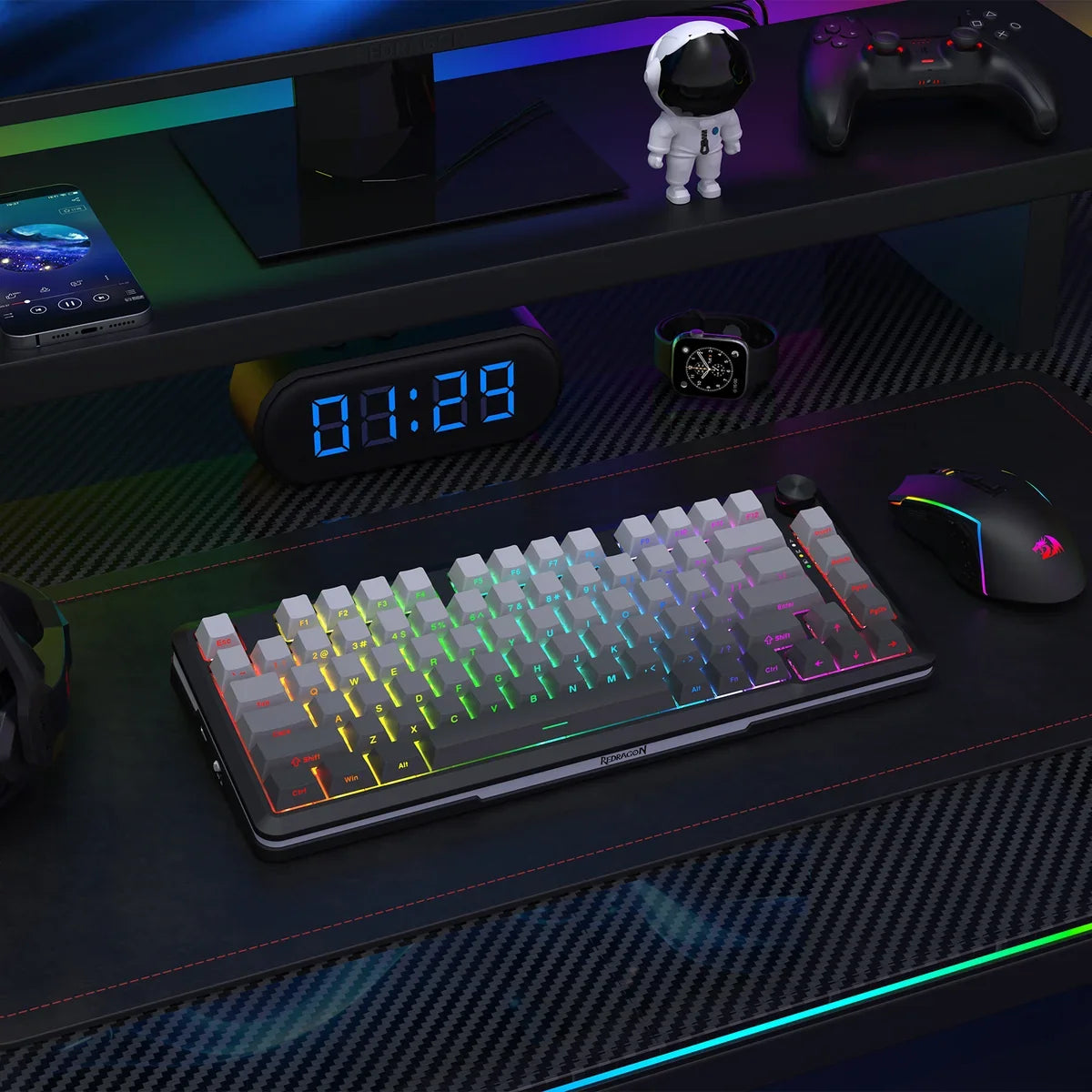 Redragon cyrus pro k681sp rgb wireless 75% hot-swappable gasket mechanical keyboard with knob (rpc linear switch)