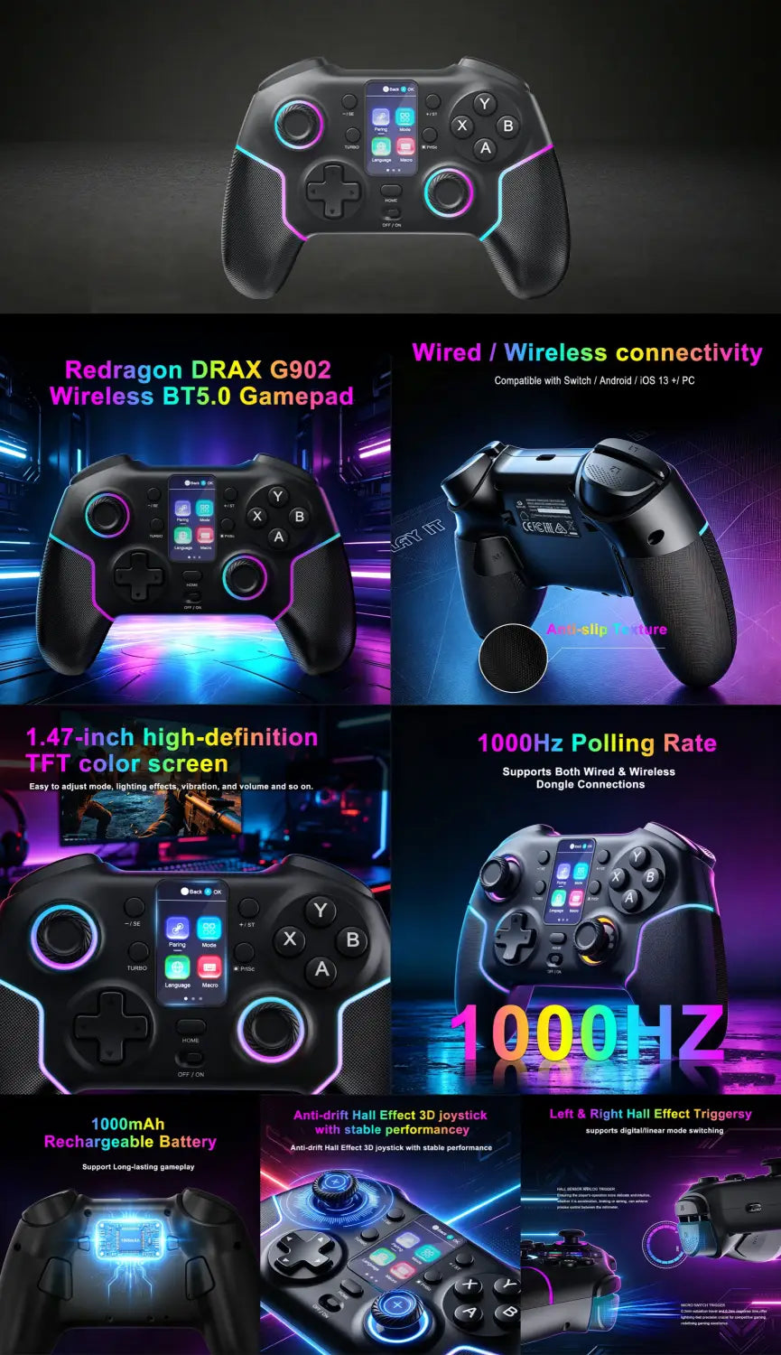 Redragon g902 drax wireless lcd display controller with rgb backlight (black). Ps4-pc-mobile
