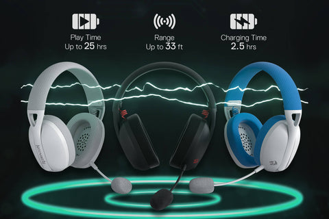 Redragon H848 Bluetooth Wireless Gaming Headset - Lightweight - 7.1 Surround Sound - 40mm Drivers - Detachable