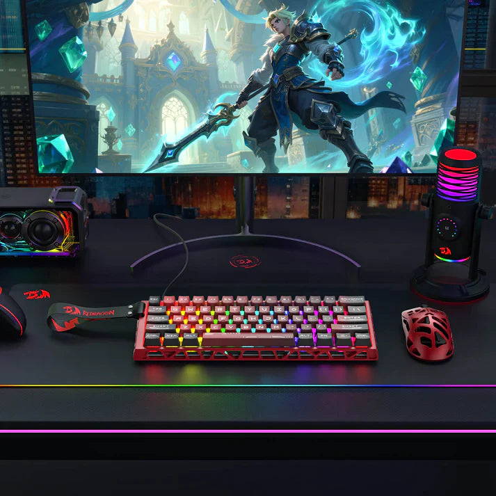 Redragon K753 HE Rapid Trigger Gaming Keyboard, 60% 61 Keys Wired Mechanical Keyboard w/Hype-Red Hollowed-Out Aluminum Base, Next-Gen UltraMag 100% POM Silky Rappid Trigger Magnetic Switch