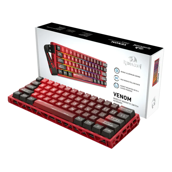 Redragon K753 HE Rapid Trigger Gaming Keyboard, 60% 61 Keys Wired Mechanical Keyboard w/Hype-Red Hollowed-Out Aluminum Base, Next-Gen UltraMag 100% POM Silky Rappid Trigger Magnetic Switch