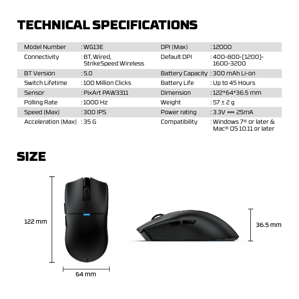 Fantech Tantoe Wg13e Wireless Mouse Three-mode Switching and Magnetic Rechargeable Dock Pixart Paw3311 Up to 45 Hours
