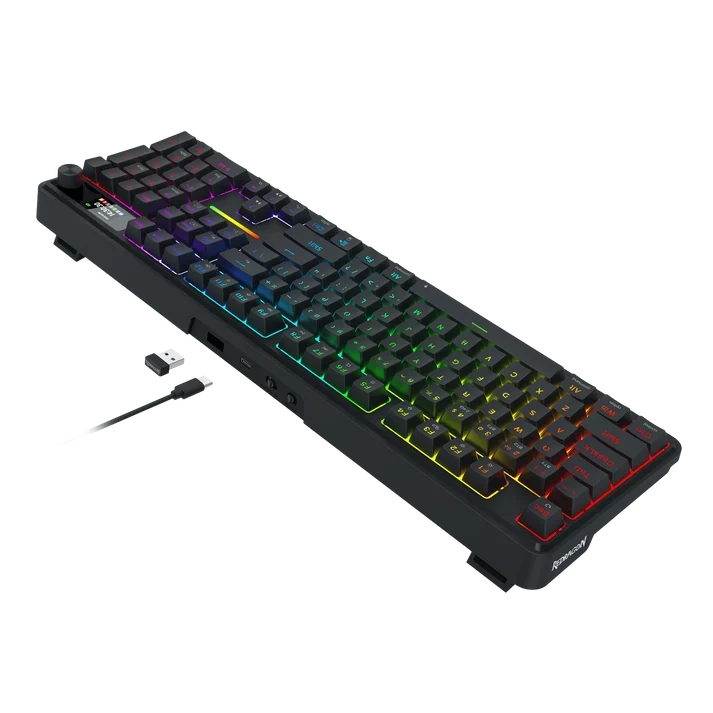 Redragon k762 pro wireless 104-key gasket gaming keyboard screen & knob | easy-control led info display 0-delay